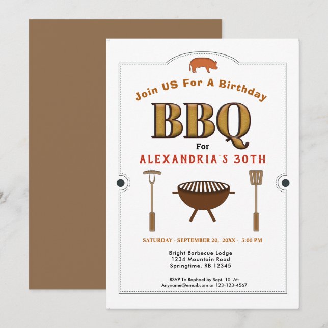 Pig Roast BBQ Barbecue Birthday Party Invitation (Front/Back)