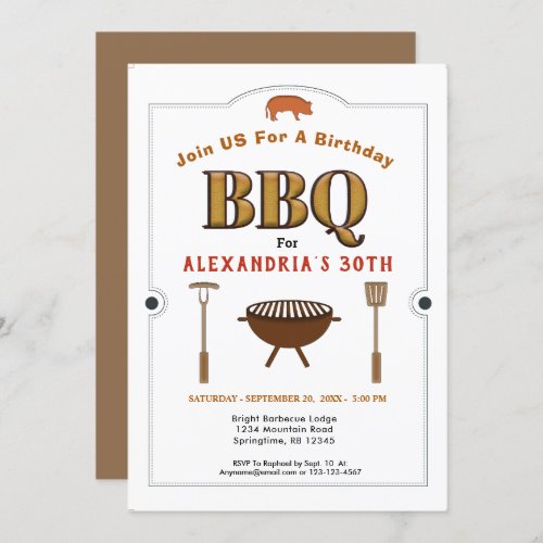 Pig Roast BBQ Barbecue Birthday Party Invitation