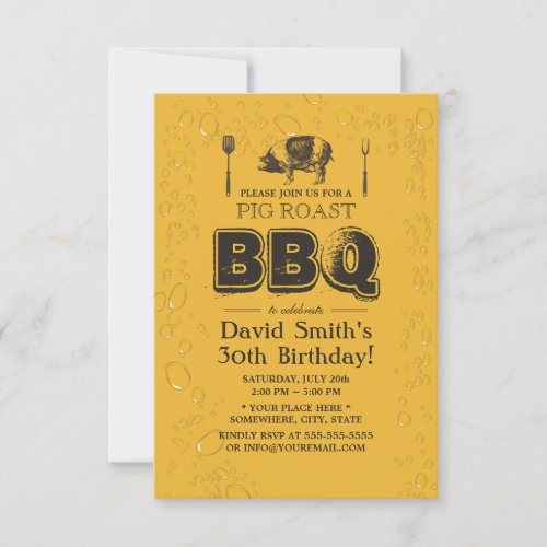 Pig Roast BBQ  Beer Birthday Party Invitation