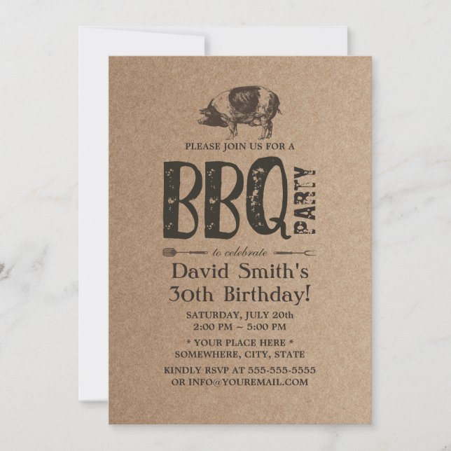 Pig Roast BBQ Birthday Party Rustic Kraft Invitation (Front)