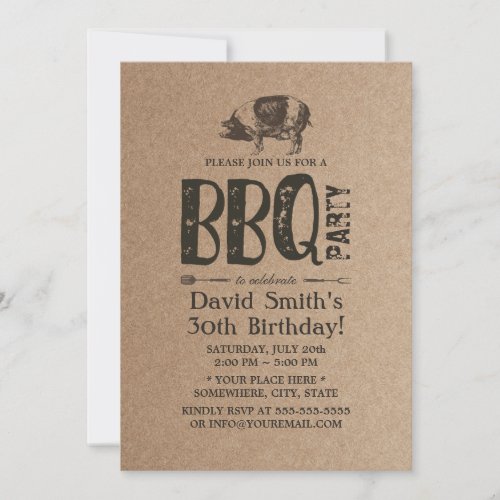 Pig Roast BBQ Birthday Party Rustic Kraft Invitation