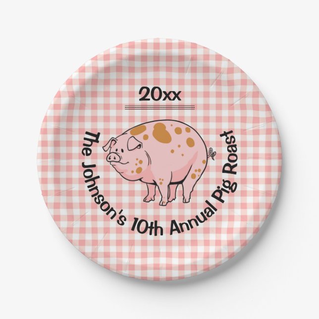 Pig Roast BBQ Party Reunion Party Wedding Pink Paper Plates (Front)