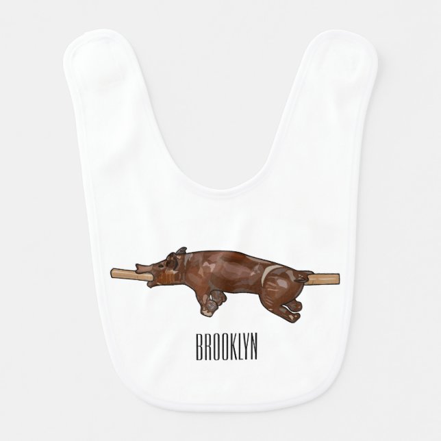 Pig roast / hog roast cartoon illustration baby bib (Front)