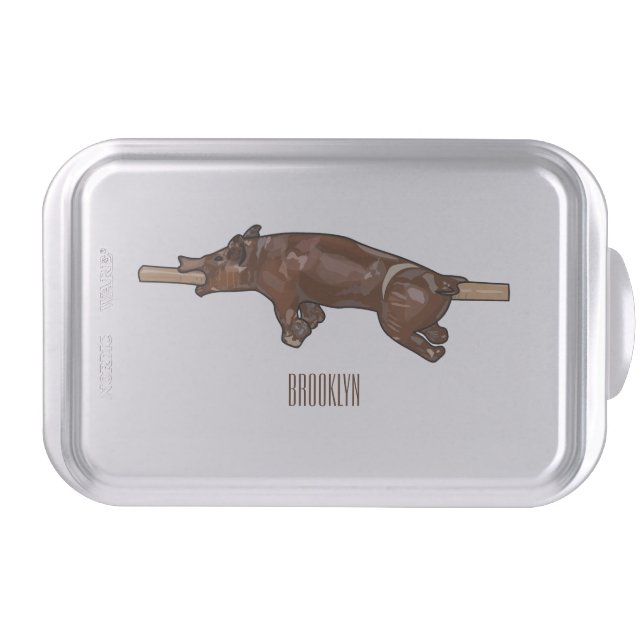 Pig roast / hog roast cartoon illustration cake pan (Front)
