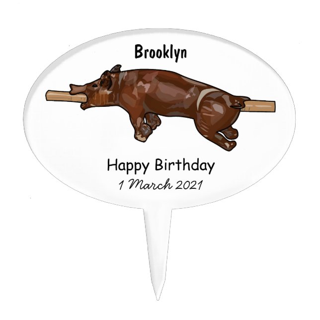 Pig roast / hog roast cartoon illustration cake topper (Front)