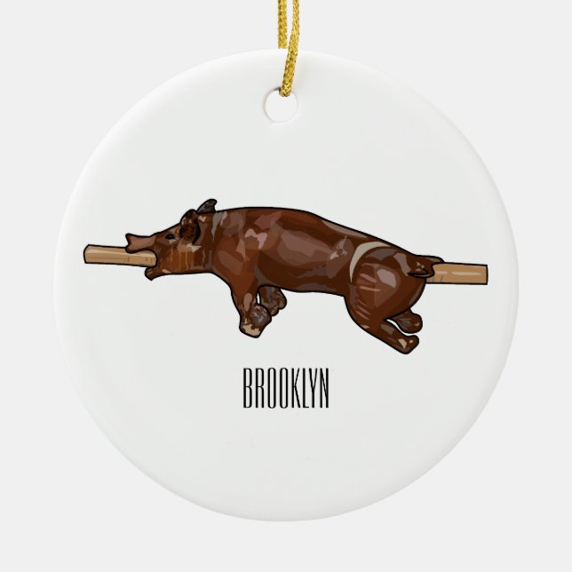 Pig roast / hog roast cartoon illustration ceramic ornament (Front)