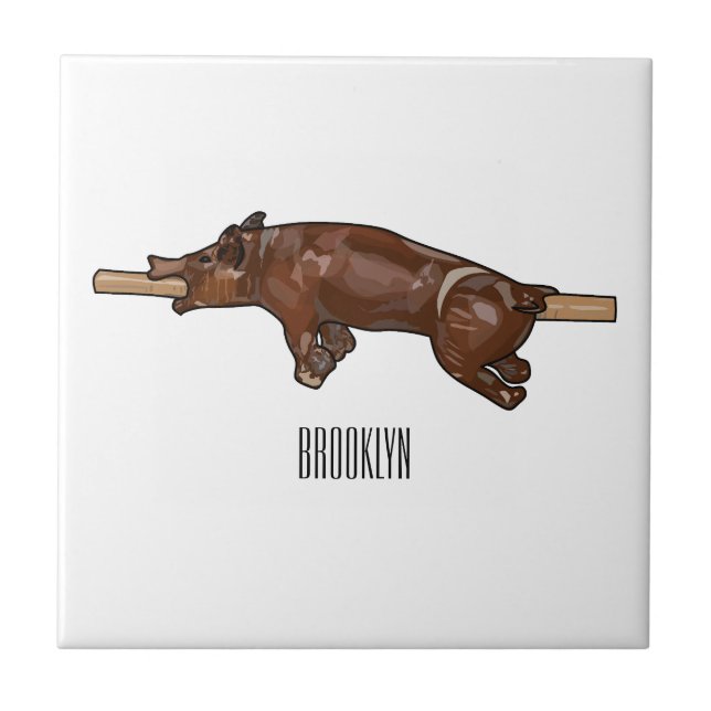 Pig roast / hog roast cartoon illustration ceramic tile (Front)