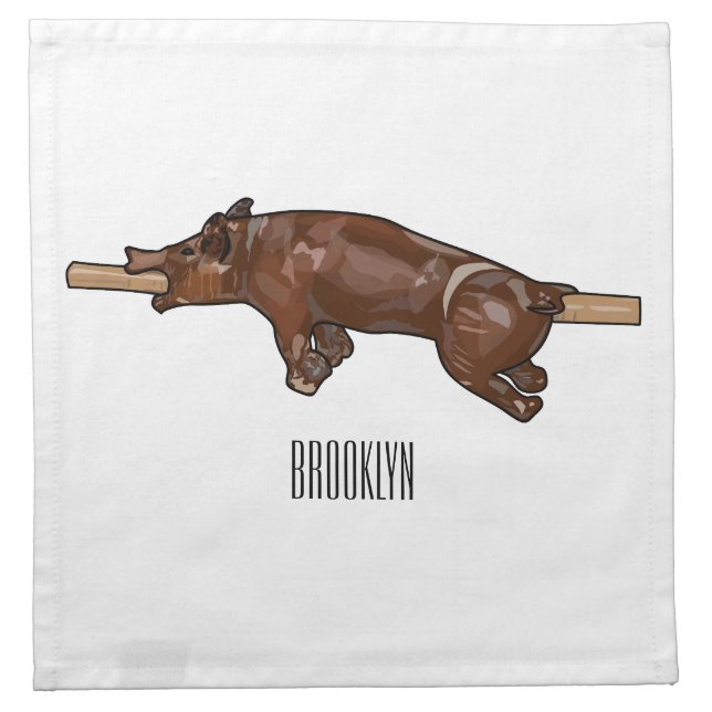 Pig roast / hog roast cartoon illustration cloth napkin (Front)