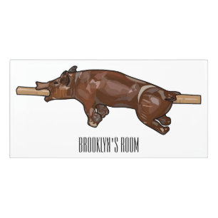 Pig roast / hog roast cartoon illustration door sign