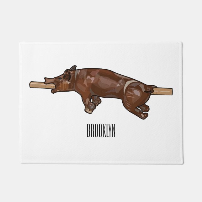 Pig roast / hog roast cartoon illustration doormat (Front)