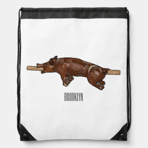 Pig roast / hog roast cartoon illustration drawstring bag