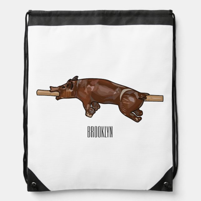Pig roast / hog roast cartoon illustration drawstring bag (Front)