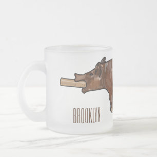 Pig roast / hog roast cartoon illustration frosted glass coffee mug