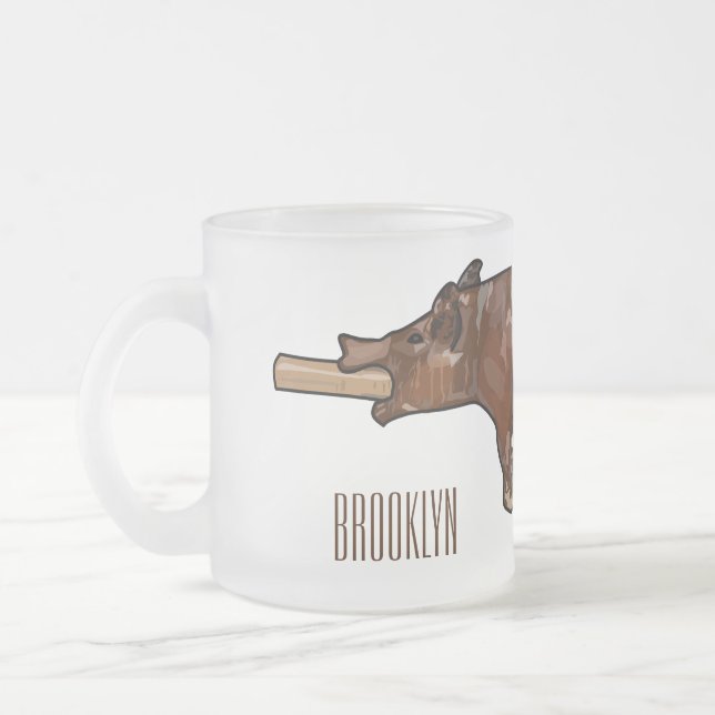 Pig roast / hog roast cartoon illustration frosted glass coffee mug (Left)