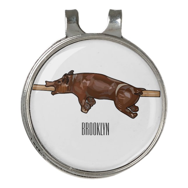 Pig roast / hog roast cartoon illustration golf hat clip (Front)