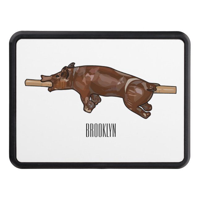 Pig roast / hog roast cartoon illustration hitch cover (Front)
