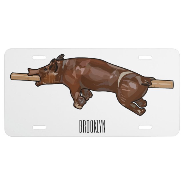 Pig roast / hog roast cartoon illustration license plate (Front)