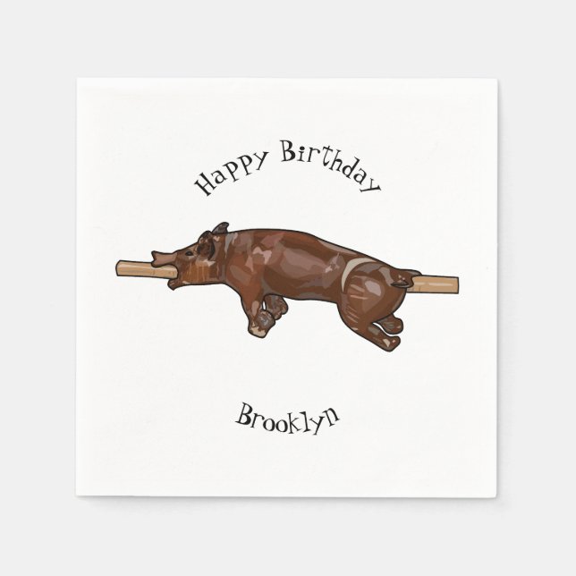 Pig roast / hog roast cartoon illustration napkins (Front)