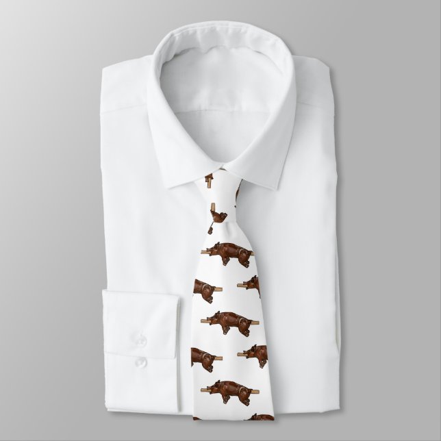 Pig roast / hog roast cartoon illustration neck tie (Tied)