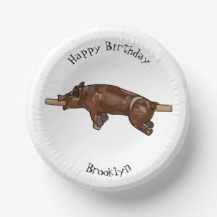 Pig roast / hog roast cartoon illustration paper bowls