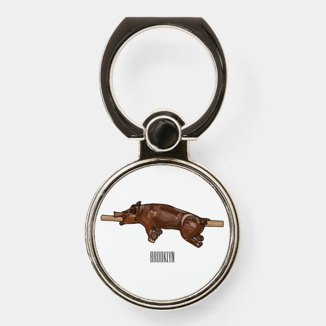 Pig roast / hog roast cartoon illustration phone ring stand (Front)