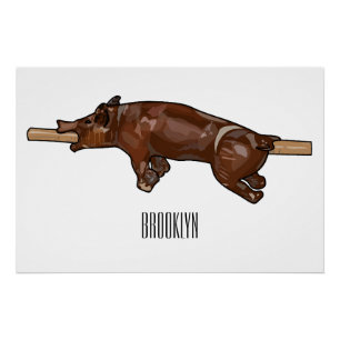 Pig roast / hog roast cartoon illustration poster