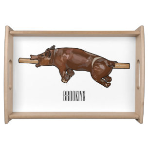 Pig roast / hog roast cartoon illustration serving tray
