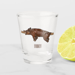 Pig roast / hog roast cartoon illustration shot glass