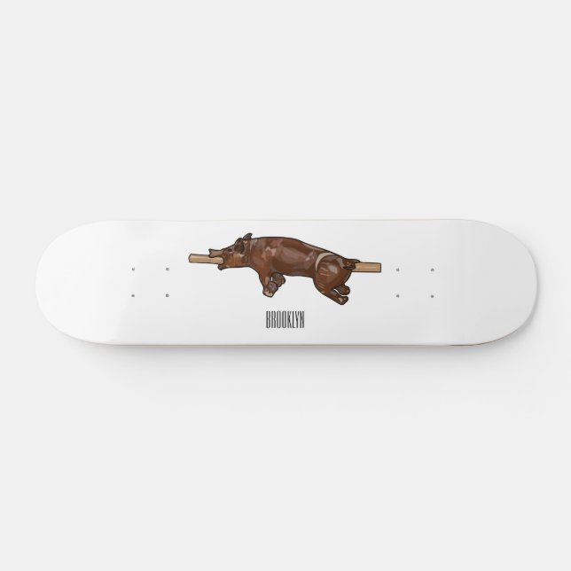Pig roast / hog roast cartoon illustration skateboard (Horz)