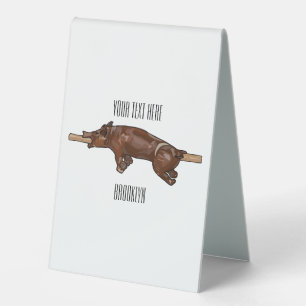 Pig roast / hog roast cartoon illustration table tent