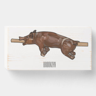 Pig roast / hog roast cartoon illustration wooden box sign
