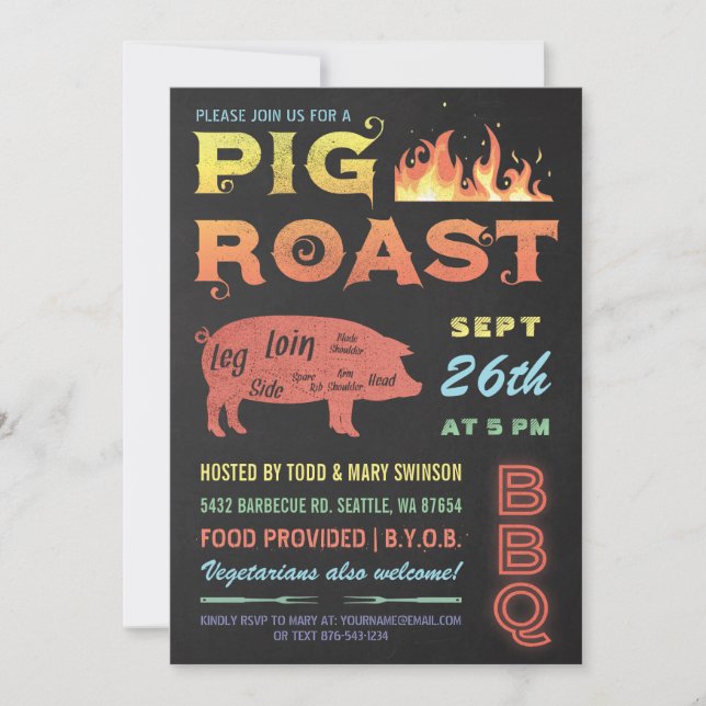 Pig Roast Invitations | BBQ Chalkboard Color (Front)