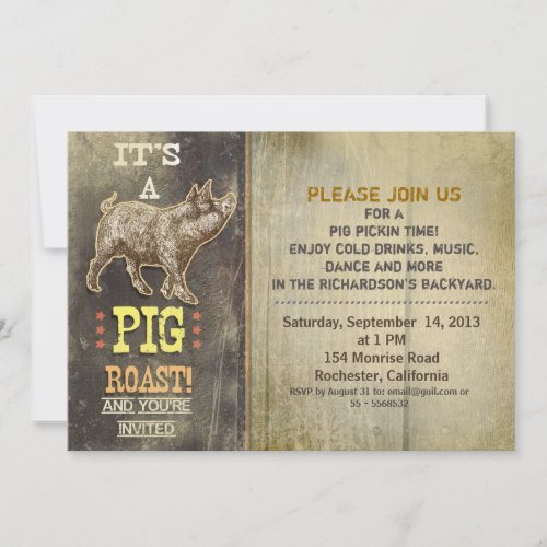 pig roast old vintage party invitations