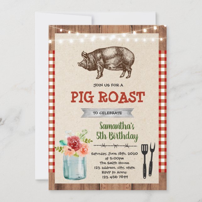 Pig roast party theme invitation (Front)