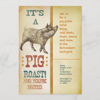 Pig Roast Party Vintage Invitations by jinaiji at Zazzle
