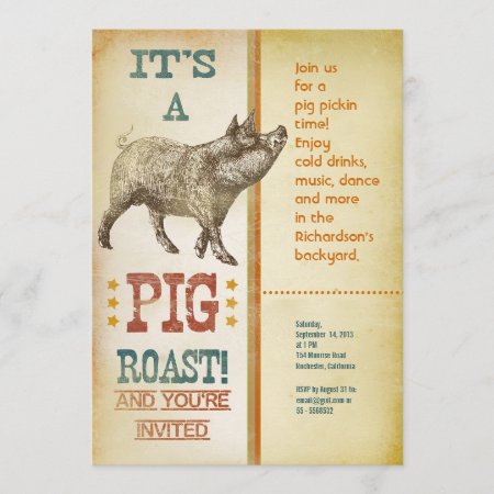 Pig Roast Party Vintage Invitations
