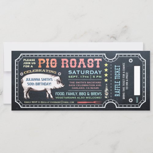 Pig Roast Ticket Invitations with Raffle Ticket v5