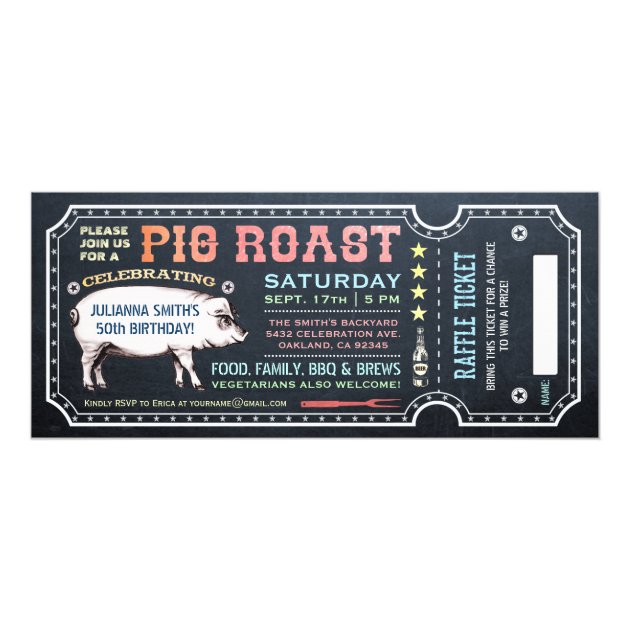 Pig Roast Ticket Invitations With Raffle Ticket V5