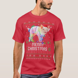 Pig Santa Hat Animal Christmas Tree Lights Holiday T-Shirt