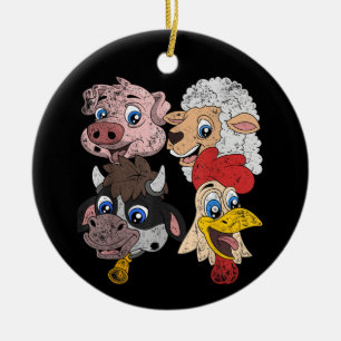 Pig Sheep Cow Chicken Kids Toddlers Funny Farm Squ Ceramic Ornament