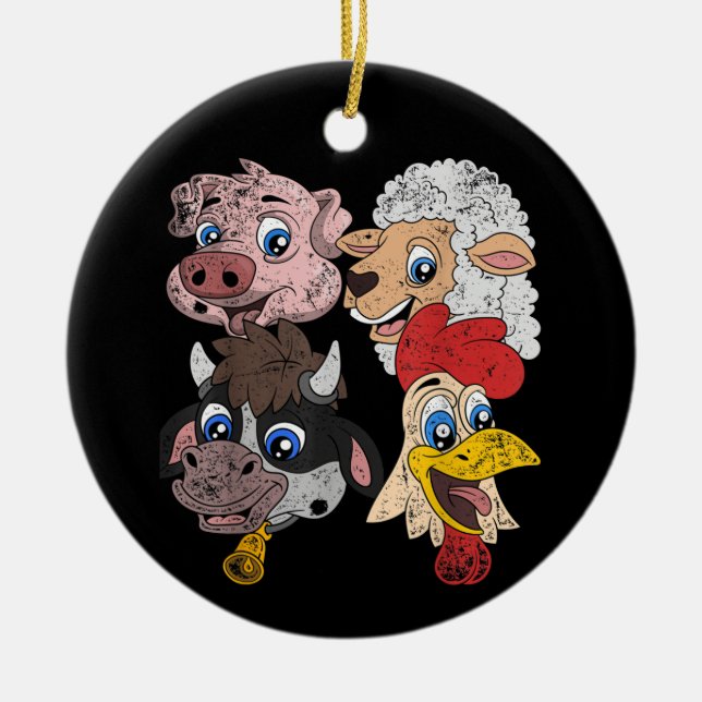 Pig Sheep Cow Chicken Kids Toddlers Funny Farm Squ Ceramic Ornament (Front)