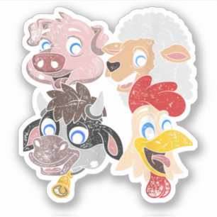 Pig Sheep Cow Chicken Kids Toddlers Funny Farm Squ Sticker