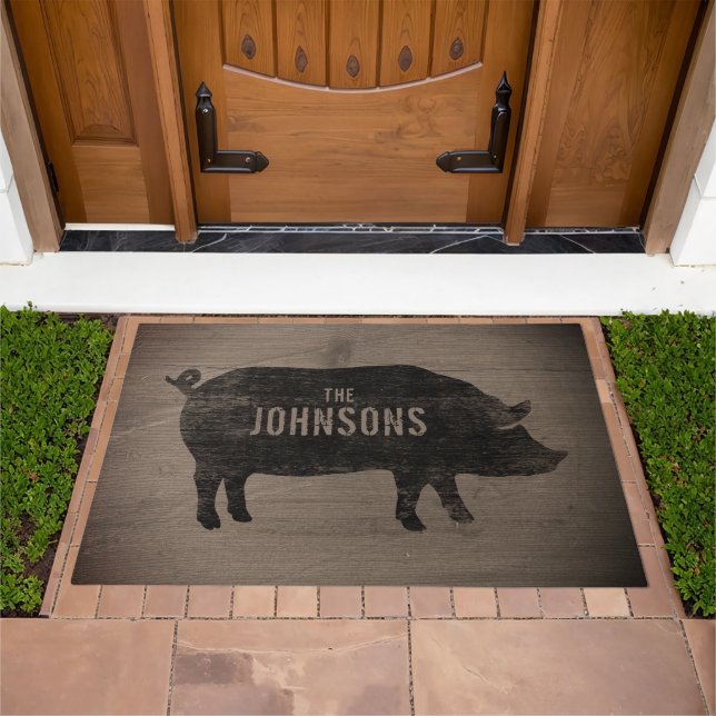 Pig Silhouette Custom Farmhouse Homestead Doormat (Outdoor)