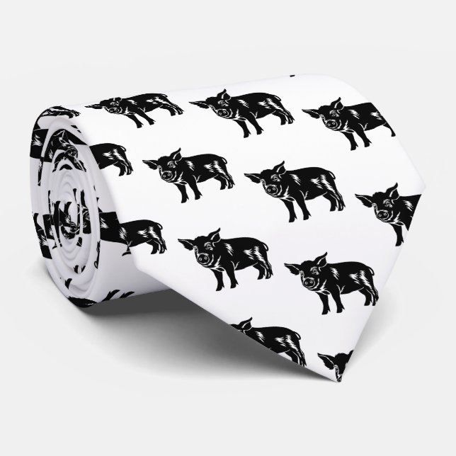 Pig Silhouette Farm BBQ   Neck Tie (Rolled)
