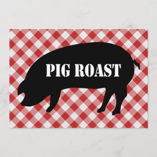 Pig Silo, Red and White Checkered Fabric Pig Roast Invitation