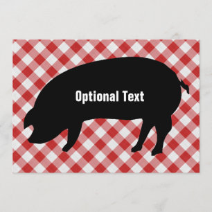 Pig Silo, Red & White Checkered Fabric - Customize Invitation
