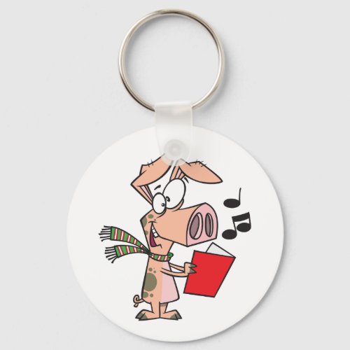 Pig Singing From A Red Book Keychain