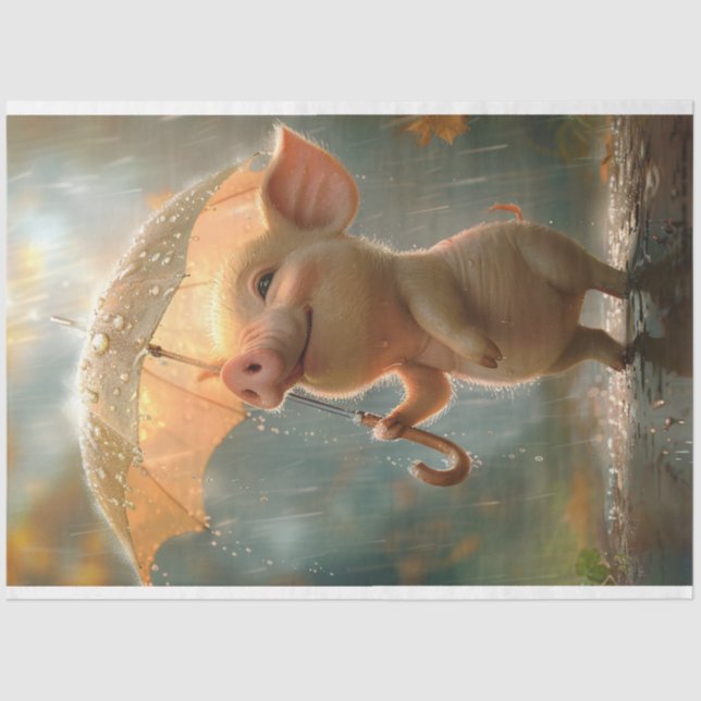 Pig Singing in the Rain Decoupage Tissue Paper (Front)