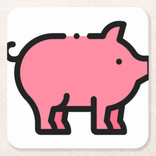 Pig Square Paper Coaster