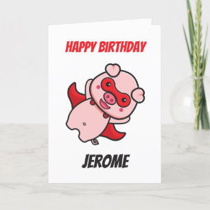 Pig superhero kids superhero birthday cards